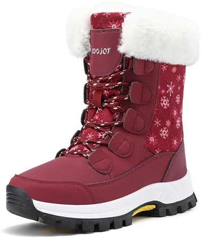 COOJOY Winter Snow Boots for Women Waterproof Comfortable Hiking Walking Furry Mid Calf Boot Fur Lined Warm Shoes botas de nieve para mujer Wine Red,US7 EU39