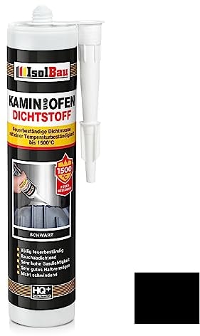 Isolbau Kamin & Ofen Dichtstoff - Feuerbeständige Dichtmasse bis 1500 °C - Für Reparatur & Füllung von Rissen in Kaminen & Öfen - Schwarz, 1 x 300 ml Tube