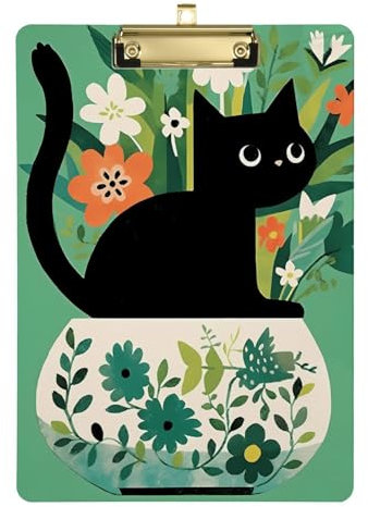 Grüne Vase Dekoration Zeichnung Schwarze Katze Zahn Klemmbrett Wasserdicht Klemmbrett