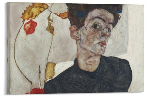 Egon Schiele Leinwand Bilder, Self-Portrait with Physalis Wand Druck Gemälde Drucke Wandbilder, Modern Wall Art Poster Wohnzimmer Deko
