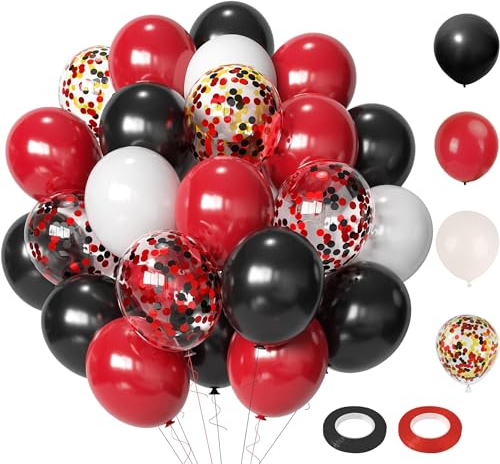 60 Stück Luftballon Set Rot und Schwarz, CompraFun 12 Zoll Rote Schwarze und Farbe Pailletten Latex Luftballons mit 2 Band, Geburtstag, Valentinstag, Hochzeits, Abschluss, Muttertag Party Dekorationen