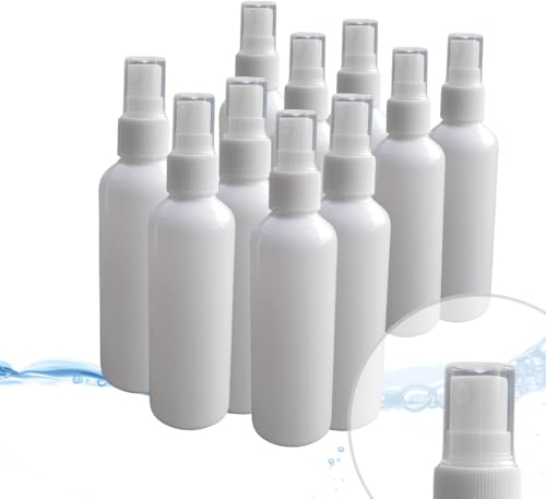 SOLUTIONAR 10er Set Sprühflasche in weiß [JE 100 ML INKL DECKEL] für vielseitige Anwendungen im Haushalt und Garten Pumpsprühflasche mit Zerstäuber Funktion für Parfüm Reinigung Auto Pflanzen Haare