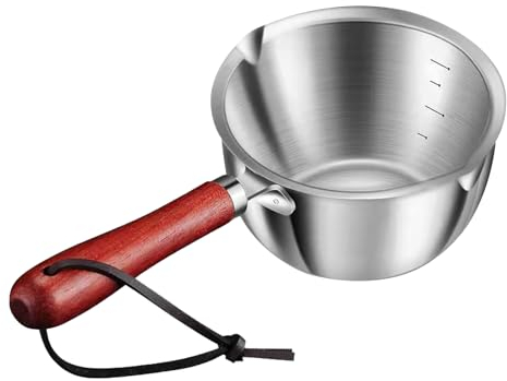 Butter Warmer Pot Stainless Steel Milk Warmer with Wooden Handle for Seafood, Mini Butter Melting Pot Small Saucepan with Dual Pour Spouts, Chocolate Melting Pot(Size:150ml)