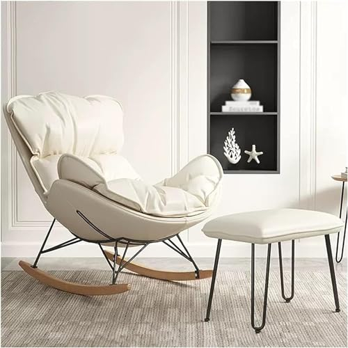 TANZEM Freizeit-Schaukelstuhl- und Fußhocker-Set, Freizeit-Sofa-Schaukelstuhl, Glider-Rocker mit hoher Rückenlehne, Sessel mit Ottomane für Wohnzimmer, Rocker-Liegestühle aus Mikrofaser-Leder