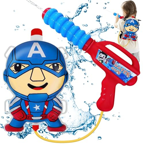 Wasserpistole mit Tankrucksack, Rucksack Wasserpistole, Cartoon Große Wasserpistolen, Wasserpistole Große Kinder, Kinder Wasserpistole Spielzeug, Wasserspritze Kinder für Sommer Strand Pool (A)