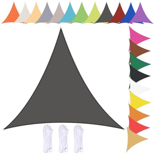 nvdsivee Vela Ombreggiante Impermeabile Triangolare Tenda da Sole per Esterno Telo Ombreggiante con Occhielli e Corda 90% UV Protezione Vela Parasole per Giardino Grigio Scuro 6x6x6m
