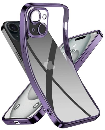 Opkiegrn Clear handyhülle für iPhone 15 hülle mit Kameraschutz, ohne Farbwechsel Ultradünne Flexible Klare Silikon Case Anti Fingerabdruck Schutzhülle für iPhone 15 6,1-Violett