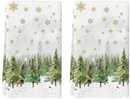 Artoid Mode Schneeflocken Bäume Vögel Weihnachten Küchentücher Geschirrtücher, 42x65 cm Winter Christmas Deko Polyester Handtücher 2er Set