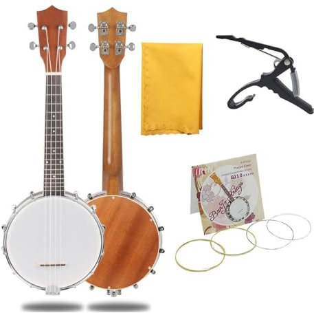 Petit banjo à quatre cordes Instrument folklorique occidental Shabili En palissandre for s'entraîner à jouer de la tourterelle Des lingettes faites à la main sont incluses