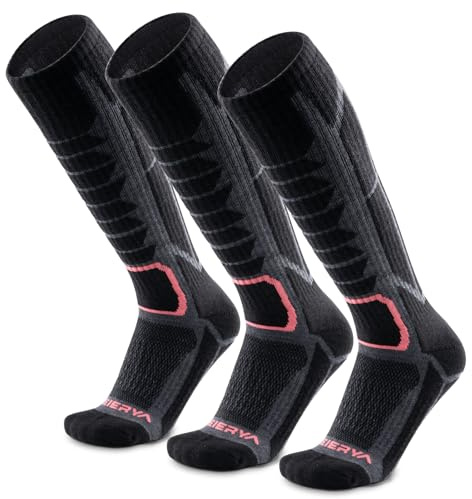WEIERYA Ski Socks,Merino Wool Snowboard Socks for Skiing, Snowboarding,Outdoor Sports Thermal Ski Socks Men Women,Pack of 3,Black（6-8）