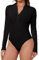 Joyshaper Body Damen Langarm Bodysuit V-Ausschnitt Reißverschluss Sexy Lange Ärmel Bodys Langarmbody Shirts Schwarz,L