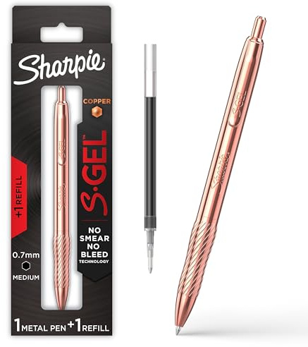 Sharpie S-Gel Gel Pen, Copper Metal Body, Medium Point (0.7mm), Black Ink, Includes 1 Pen and 1 Additional Ink Refill