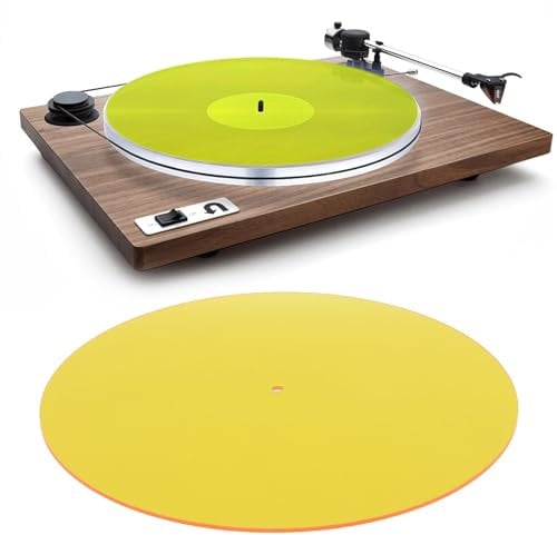 rutschfest Plattenspieler Matte, 30cm Antistatisch Plattentellerauflage Schutzmatte, Vinyl Schallplattenunterlage für 12 Zoll Phonographen, LP Schallplatten, High-Fidelity Audiophile(Yellow)
