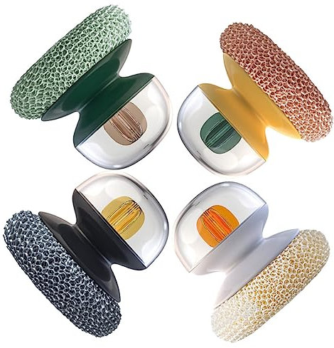 Healvian 4Pcs Non-Scratch Dish Brush Set Long Handle Kitchen Cleaning Brushes for Pots Woks and Dishes Multi-Function Manual Cleaning Tools for Household Use