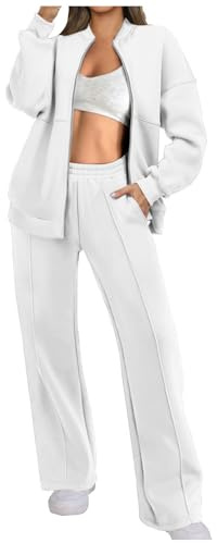 Tracksuit Womens Full Set 2 Piece Outfits 2025 Fall Winter Zip Up Sweatshirt Jacket and Wide Straight Leg Sweatpants Lounge Wear Sets Ladies Sweatsuit Leisure Suits Jogger Outfits Gym Activewear