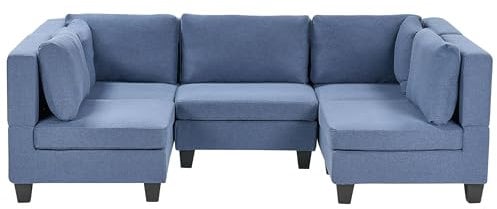 Beliani 5-Sitzer Wohnlandschaft Stoffbezug blau U-förmig modular modern Unstad