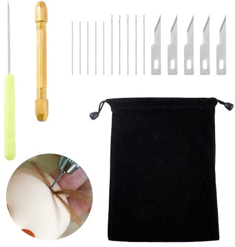 AHANDMAKER 17 Stück Werkzeug Zum Neuwurzeln von Puppenhaaren Zubehör Zur Herstellung von Puppenhaaren Mit Nadeln Zum Nachwurzeln Und Modellieren von Puppenhaaren Ersatzzubehör Set Für Die Herstellung