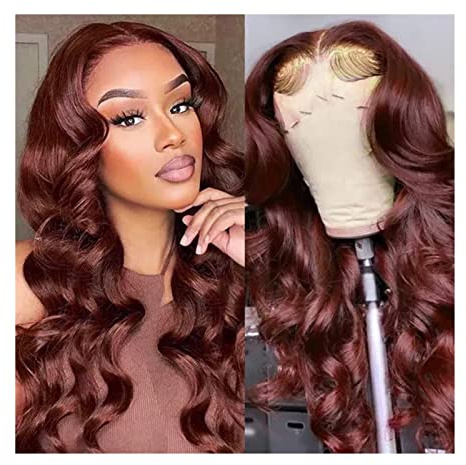 Perücken für Frauen Kostüm Partei Rotbraune synthetische Lace-Front-Perücke 20-30 Lange Körperwelle Kupfer Rotbraun 13 x 1 T-Teil 13 x 4 Spitzenperücken for Frauen, vorgezupft mit Babyhaar Perücke(13