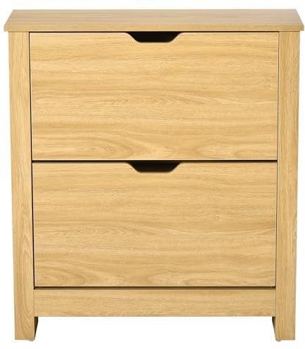 HOMCOM Armoire à Chaussures 2 Portes abattantes 2 Compartiments Panneaux Particules Bois Naturel