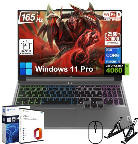 Lenovo Legion 5i Gaming Laptop - con Office Lifetime, CPU Intel 24-Core i9-14900HX, display da 165 pollici a 165 Hz, GeForce RTX 4060, retroilluminazione RGB, Wi-Fi 6, Win 11 Pro, con accessori (64 GB