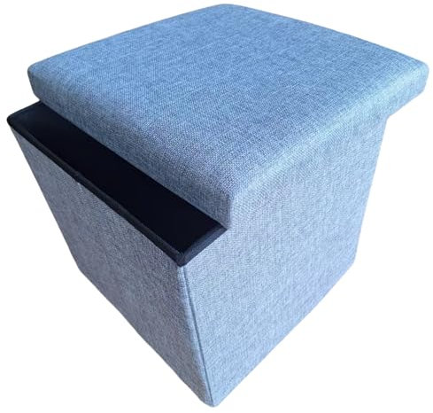 Ottoman Storage Box Cube Storage Ottoman Stool Seat with Lid Comfy Sponge Ottomans Padded Foldable Space Saving Small Storage for Bedroom Hallway Living Room Entryway Indoor Foot Rest Grey, 38*38*38cm