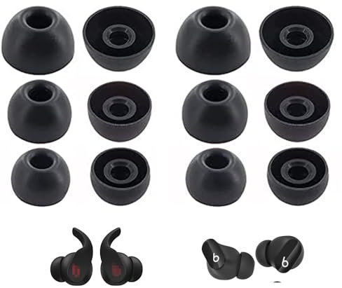 Rhinenet Eartips for Beats Studio Buds + Ear tips, Premium Silicone Antip Slip Cover Replacement Beats Earbuds Tips Ear pieces Fit in Charging Case 6Pairs S/M/L (Black)