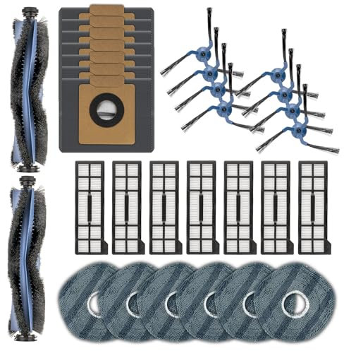 (30 piezas) X10 Pro Omni Repuestos para la aspiradora robótica Eufy X10 Pro Omni, 2 cepillos giratorios, 8 cepillos laterales, 7 bolsas para polvo, 7 filtros HEPA, 6 mopas y kit de accesorios