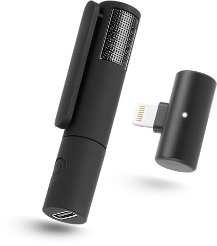 EACHWELL Wireless lavalier Microphone for iPhone iPad，Wireless Clip on Microphones，Lapel Mic for Video Recording,tiktok (Lightning, Black)