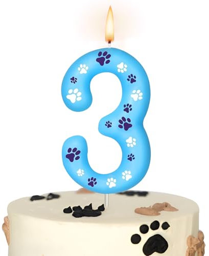 Blaue Hundepfotenkerze zum 3rd Geburtstag, Geburtstagskerzen mit Hundepfoten-Zahlen, Hundepfotenabdruck, Kuchenaufsatz für Jungen Mädchen, 3rd Geburtstag Dekoration, Haustier-Partyzubehör