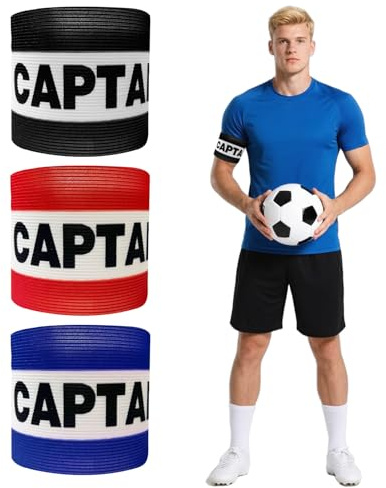 Grosion 3Pcs Football Captains Armband,Adjustable Elastic Captain Armband Football,Kids Captain Armband,Sports Arm Band Captain Armbands for Football Training Adult & Youths(Blue Black Red)