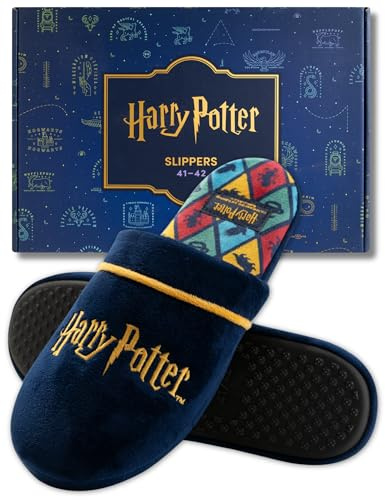 Wizarding World Harry Potter Geschenke - Merch Hausschuhe Herren 41-46 | Merchandise Pantoffeln, Fanartikel Pantoletten, warme Winterpantoffeln