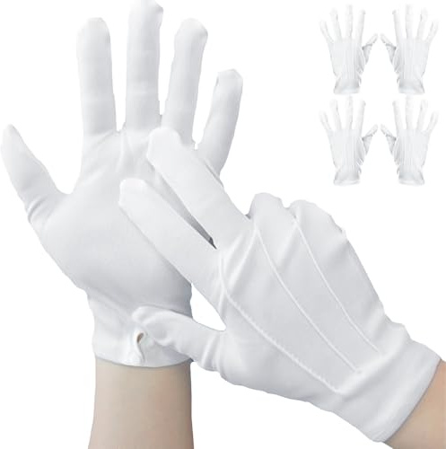 AUNGCSHE 3 Paar Weiße Handschuhe Schützenfest und Druckknopf, Baumwollhandschuhe, Weisse Handschuhe Herren für Etiquette, Parade, Formelle Smokings, Schmuck Inspektion, Schützenfest, Unisex