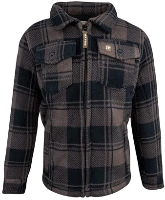 JACK PYKE Junior Tundra Check Shirt – Kids Fleece Lined Outdoor Flannel Overshirt with Zipped and Buttoned Pockets – Boys and Girls Winter Countryside Shooting Shirt, Brown