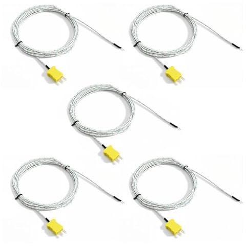ALLmeter 5 pcs K-Typ Thermoelement Temperaturfühler, 3m Fühler Kabel mit Mini-Stecker, -50°C bis 400°C, für Temperaturmessgerät mit Fühler