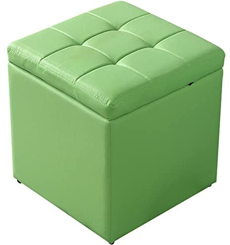 GHFXSCV Eleganter Pouf-Hocker aus grünem Leder – Gepolsterter Fußhocker mit Stauraum für Frisiertisch, Wohnzimmer, Schlafzimmer – Schicke quadratische Sitzgelegenheit für die Inneneinricht