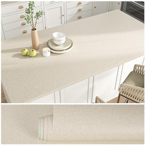 VEELIKE Papel Pintado Granito Beige Mate Papel Pintado Terrazzo Beige Vinilo Adhesivo Encimera Cocina Vinilo Adhesivo Pared Baño Lavable Vinilo Adhesivo Muebles Comedor Mesa Extraíble 40 cm x 300 cm