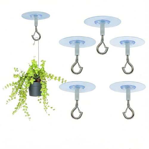 GZLANYA Adhesive Ceiling Hooks Self-Stick, 5PCS Strong No Drill Hooks for Hanging Plants, Lanterns, Wind Chimes, Decorations, Clothing Rail, Heavy Duty Stick-on Hooks, Indoor Outdoor, Tenant Friendly