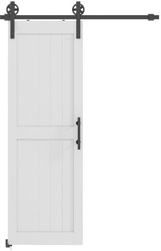 HOMCOM Porta Scorrevole Esterna Muro 71.5x213.4cm, Binario Acciaio, Ruote | Maniglia Migliorato, Porta da Interno in Stile Industriale, in MDF e Legno Pino, Impermeabile, per Cucina Bagno Soggiorno
