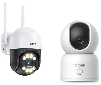 ZOSI C518 Indoor & C289 Outdoor 2K Security Camera Bundle - 360° Pan/Tilt WiFi Cameras with Person Detection, 2-Way Audio, Cloud & Local Storage