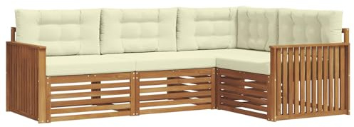 vidaXL Outdoor-Sofagarnitur mit Kissen 4 pcs Natur und Creme, Moderne Garten-Sofa-Ecke, haltbare Lounge-Möbel für draußen, gemütliche Terrasse-Sitzgelegenheiten