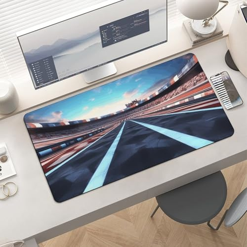 Slim Race Track Desk Mat for Keyboard and Mouse 24x12 Inch Gaming Mouse Pad Protector Non-Slip Rubber Base Portable Deskpad for Office/Gaming/Remote Work Desktop Accessories Decor