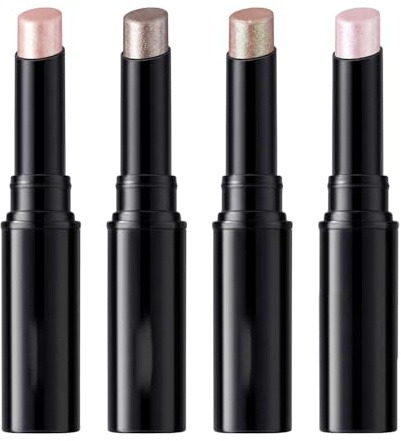 Set 4 Ombretto Stick Occhi Glitter e Perlato (#01-#04), Ombretto in Crema a Lunga Durata, Matita Ombretto Brillante e Sfumabile per un Trucco Occhi Luminoso e Professionale