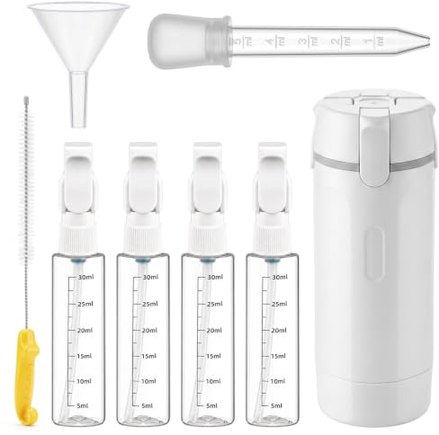 4 In 1 Travel Bottle Dispenser, 30ml, Refillable, Leak Proof, Portable | Toiletry Bottles, White, With a Cleaning Brush, Funnel and Dropper, For Shampoo Lotion Conditioner Cream, With Scale