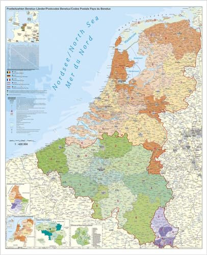 Benelux Länder Postleitzahlen Wandkarte Poster NEUE AUFLAGE