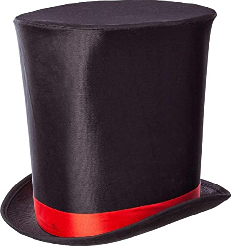 Zylinder hoch mit Band, Hut schwarz Gothic, Zauberer Kostüme Fasching Zubehör