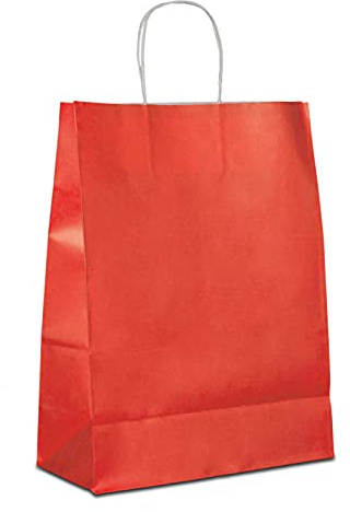 Papiertüten rot mit Kordel-Henkel I 250 Stk. 32+12x41cm I Papiertragetasche für Einzelhandel, Weihnachten, Mitbringsel, TO-GO I Geschenktüten aus Kraftpapier I HUTNER