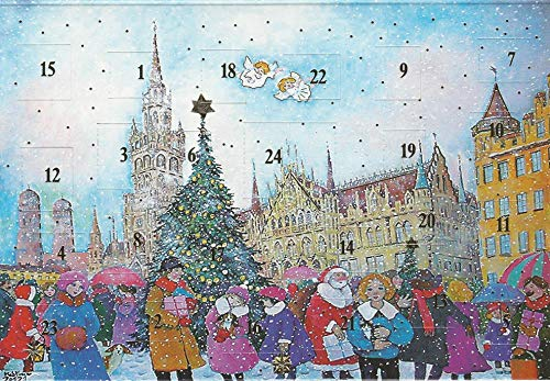 Adventskalenderkarten 5 Stück München Nostalgie Weihnachten Grußkarten Goldprägung Kunstkarte Weihnachtsgruß Marienplatz