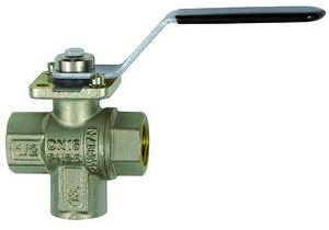 RIEGLER 136327-1085 B 3-Wege-Kugelhahn, MS vern., Anschluss unten, L-Bohrung, Rp 3/8, 1Stk