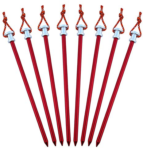 Tent Stakes Pegs 9 inch, Lightweight Aluminum Alloy Tent Canopy Nail for Outdoor Camping, Hiking, Picnic Blanket, Beach Mat, Yard Fence 8 Pack