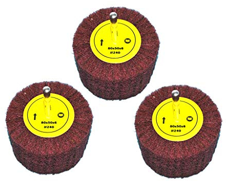 3 Stück Schleifvlies Körnung: 240, 80mmx50mm, 6mm Einspannschaft - Schleifmopstift, Schleifmop, Schleifvliesrad mit Schaft.